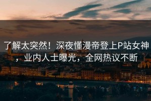 了解太突然！深夜懂漫帝登上P站女神，业内人士曝光，全网热议不断