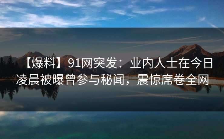 【爆料】91网突发：业内人士在今日凌晨被曝曾参与秘闻，震惊席卷全网
